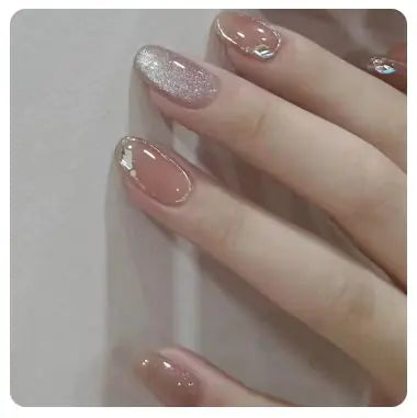 24Pcs Nude Pink Short Round Press-On Nails