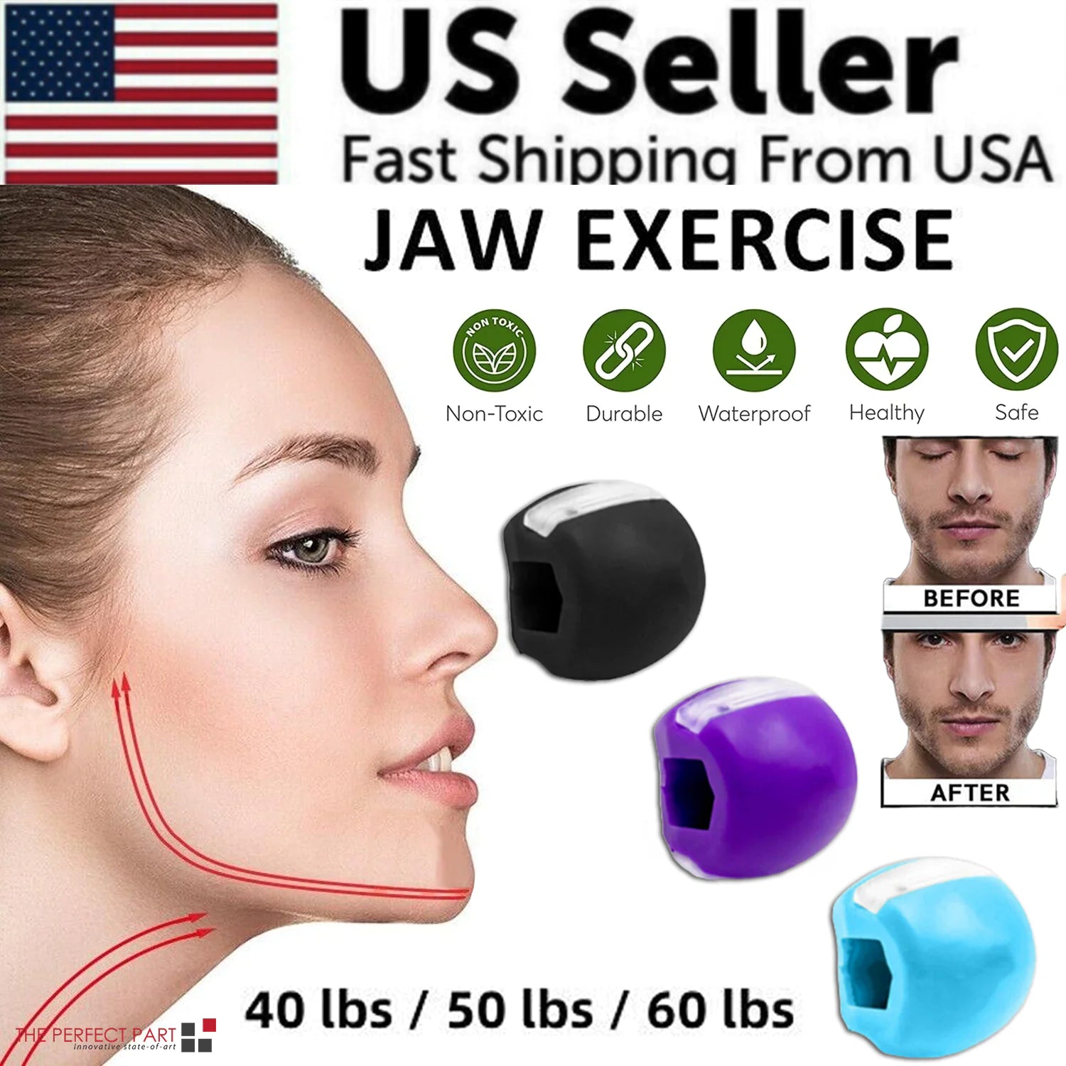 3PCS Jawline Exerciser Mouth Exercise Fitness Ball Neck Face Jaw Trainer Toning